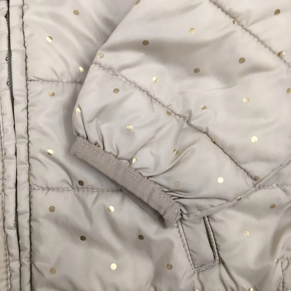 Gap Unicorn Puffer Rain Jacket 18-24 Months Tan Gold Polka Dot Water Resistant